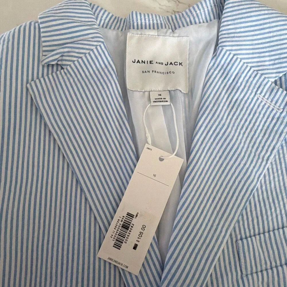 Janie and Jack The Seersucker Blazer Light Blue Stripe Size 16